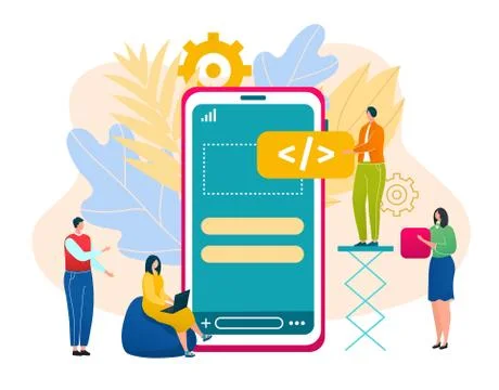 Create app interface concept, vector illustration. Application display, building Illustrazione stock