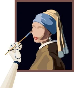 Create art projects with AI, robot hand painting picture, cyber artist holding 스톡 일러스트