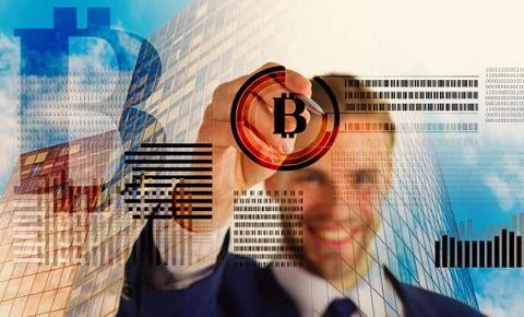 Create bitcoin wallet. Mining crypto currency bitcoin. Solve block earn profit Stock Photos