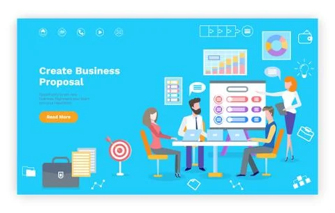 Create Business Proposal, Teamwork Website Vector Stock Illustration