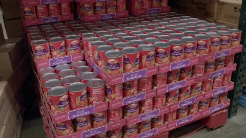 Create of canned food in a red packaging  Stock Footage 79832452