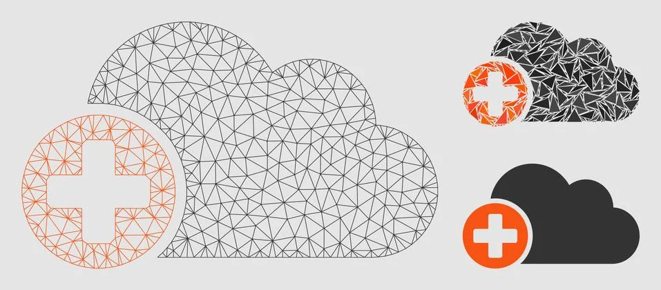 Create Cloud Vector Mesh Carcass Model and Triangle Mosaic Icon Stock Illustration