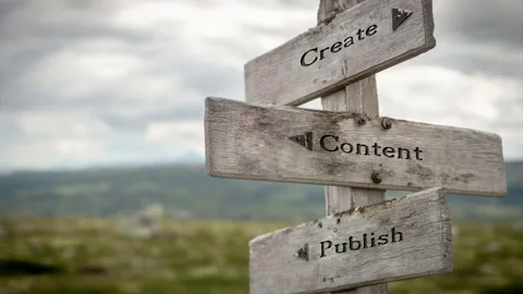 Create, content and publish text on wooden sign post outdoors in nature. Writ Video stock 170631179