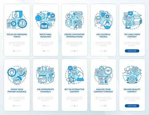 Create content viral onboarding mobile app page screens set 库存插图
