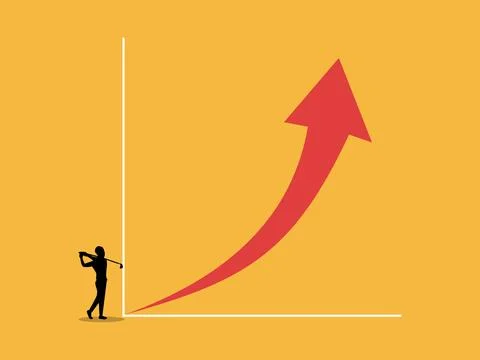 Create a graph showing growth, businessman is playing golf.. Stock Illustration