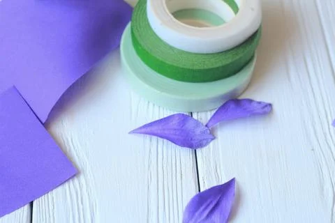 Create handmade flowers. Workflow, tools and materials. Stock Photos