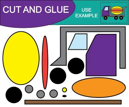 Create the image of concrete mixer (transport) using scissors and glue. Educa Stock Illustration