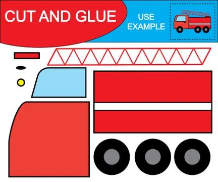 Create the image of fire escape (car) using scissors and glue. Kids game. Vec Illustrazione stock