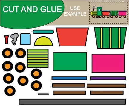 Create the image of train using scissors and glue. Kids game. Vector illustra Illustrazione stock