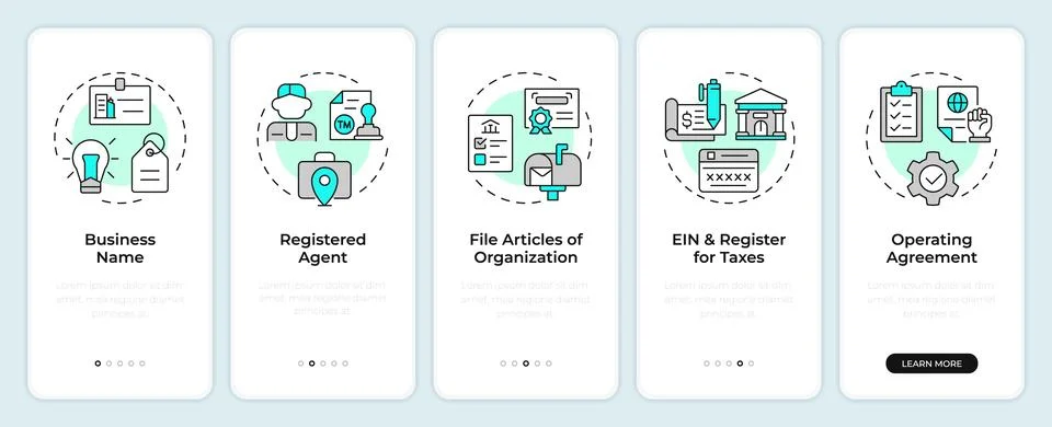 Create LLC onboarding mobile app screen 库存插图