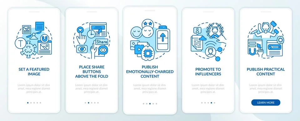 Create magnetic content tips onboarding mobile app page screen Ilustración de archivo