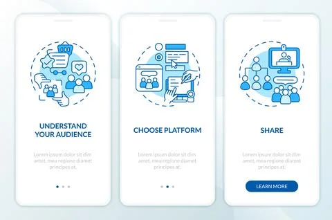 Create micro community for business blue onboarding mobile app screen Stock-Illustration