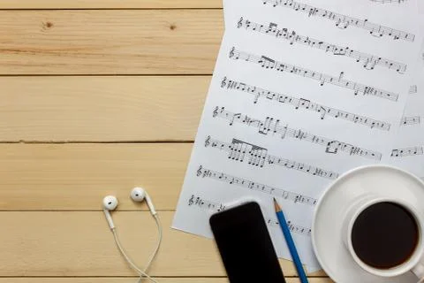 Create music sheet note paper by myself.Top view music sheet note paper. Stock-Fotos
