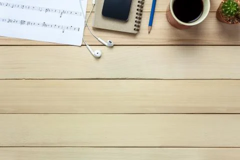 Create music sheet note paper by myself.Top view music sheet note paper. Stock-Fotos