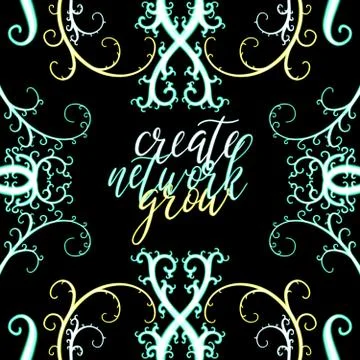 Create network grow glowing yellow and green hand lettering inscription Stock Illustration