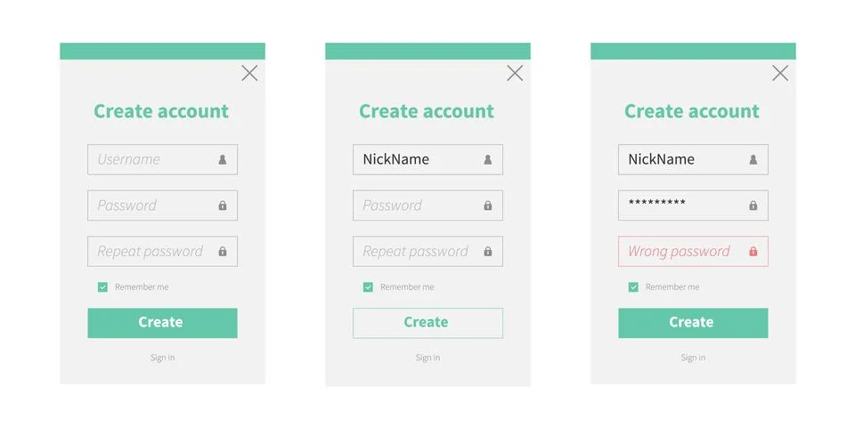 Create new account form Illustrazione stock
