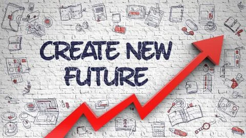 Create New Future Drawn on White Wall. 3d Stock Illustration