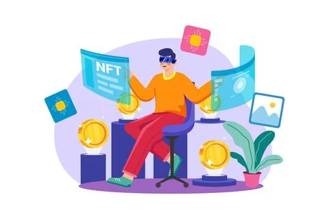 Create NFT using VR tech Stock Illustration