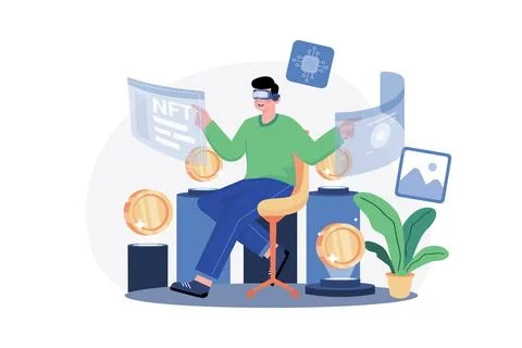 Create NFT using VR tech Illustration concept. A flat illustration isolated.. Illustrazione stock