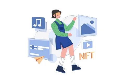 Create NFT Using VR Tech Illustration concept. A flat illustration isolated.. 스톡 일러스트