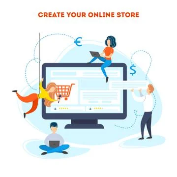 Create online store concept. Mobile app development Stock Illustration