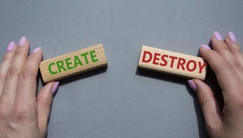 Create or Destroy symbol. Concept word Create or Destroy on wooden blocks. Bu Foto stock