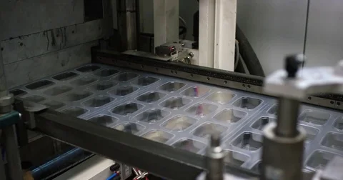 Create polymer package ware. Plastic manufacture for food storage Stock Footage 75934559