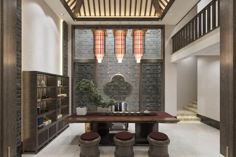 Create a Refreshment Zone With Natural Theme, Shelves, Tea Set Illustrazione stock