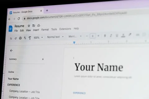 Create resume in google docs Stock Photos
