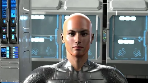 Create robot head Android, 3D render Stock Footage 85182187