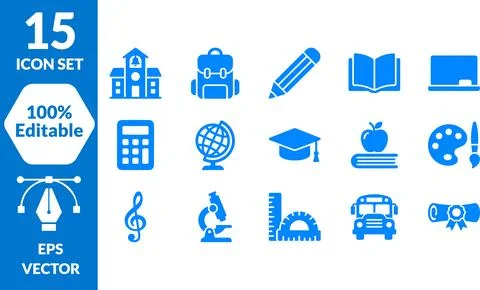 Create school icon bundle for education with academic symbols and classroom.. Stock Illustration