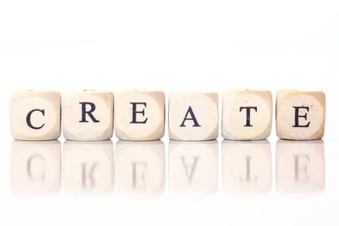 Create, spelled with dice letters Stock Photos