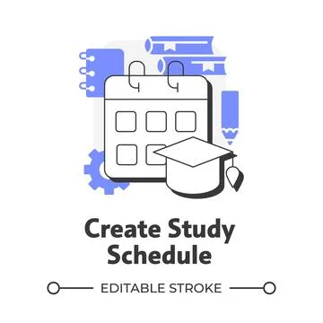 Create study schedule flat outline concept icon Stock Illustration