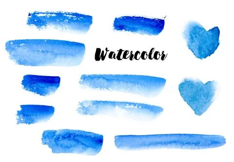 Create stylish projects with blue watercolor brush strokes on white background Stock Illustration