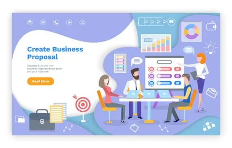 Create Teamwork Business Proposal, Website Vector Stock Illustration