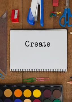 Create text written on page with stationery Foto stock