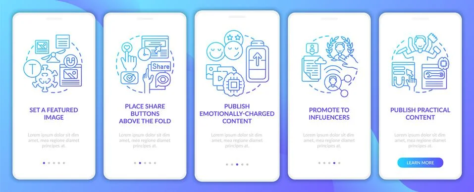 Create trending content onboarding mobile app page screen Ilustración de archivo