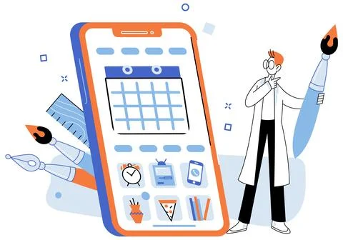 Create your own career path and success. Entrepreneur learns by himself while Stock Illustration