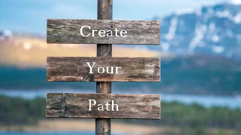 Create your path text on wooden signpost outdoors in landscape scenery during Video stock 170631184
