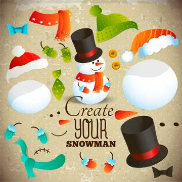 Create your snowman. Set of elements for collage Stock Illustration