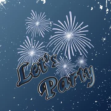 Created let's party comic firework sky background Stock Illustration
