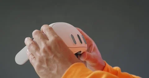 Creates a Digital Persona with VR headset, scanning face with camera. Close-up. Stock Footage 267030845