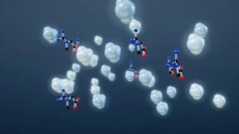 Creatine Molecule Field Orbiting Slowly Abstract Science Visualization Grey Stockbeeldmateriaal 342406981
