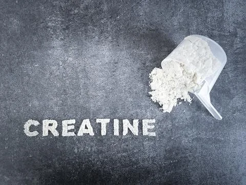 Creatine powder text Stock Photos