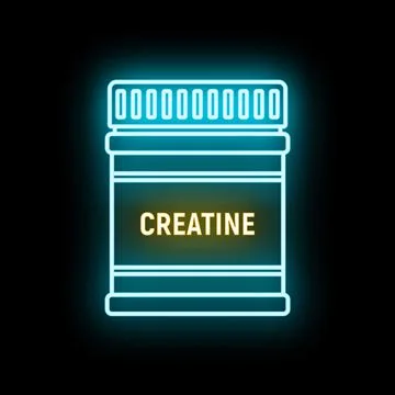 Creatine supplement jar glowing neon icon イラスト素材