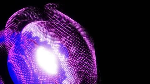 Creating a 3D digital art piece featuring a neon mesh sphere with abstract 스톡 일러스트