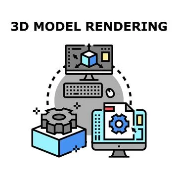 Creating 3d model rendering digital assets and design Stock Illustration