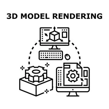 Creating 3d model rendering digital assets and design Stock Illustration