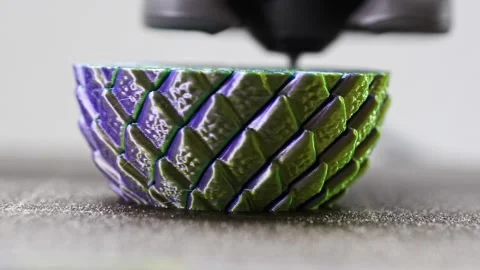 Creating a 3D printed bowl in a workshop Stock Footage 344420732