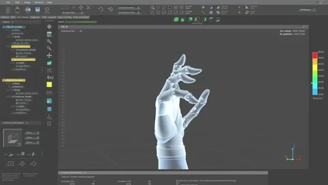 Creating a 3d project by drafting the model of the cybernetic arm replacement Stock Footage 234419138